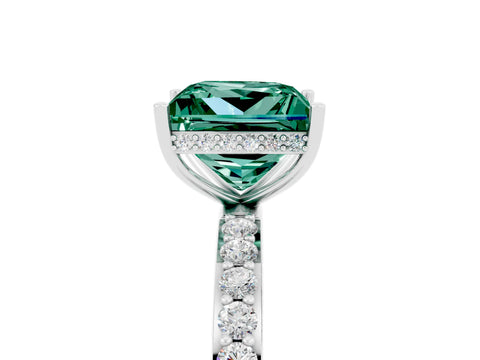 White gold Princess Cut Green Sapphire Solitaire Ring with Pavé Band and Hidden Halo_29