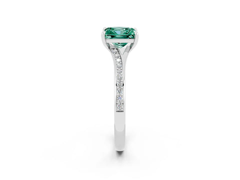 White gold Princess Cut Green Sapphire Solitaire Ring with Pavé Band and Prong Setting_2