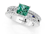 White gold Princess Cut Green Sapphire Solitaire Ring with Pavé and Channel Set Band_1