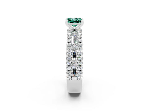 White gold Princess Cut Green Sapphire Solitaire Ring with Pavé and Channel Set Band_2