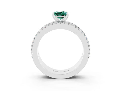 White gold Princess Cut Green Sapphire Solitaire Ring with Pavé and Channel Set Band_3