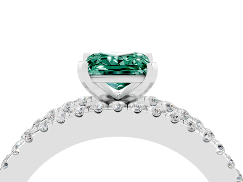 White gold Princess Cut Green Sapphire Solitaire Ring with Pavé and Channel Set Band_4