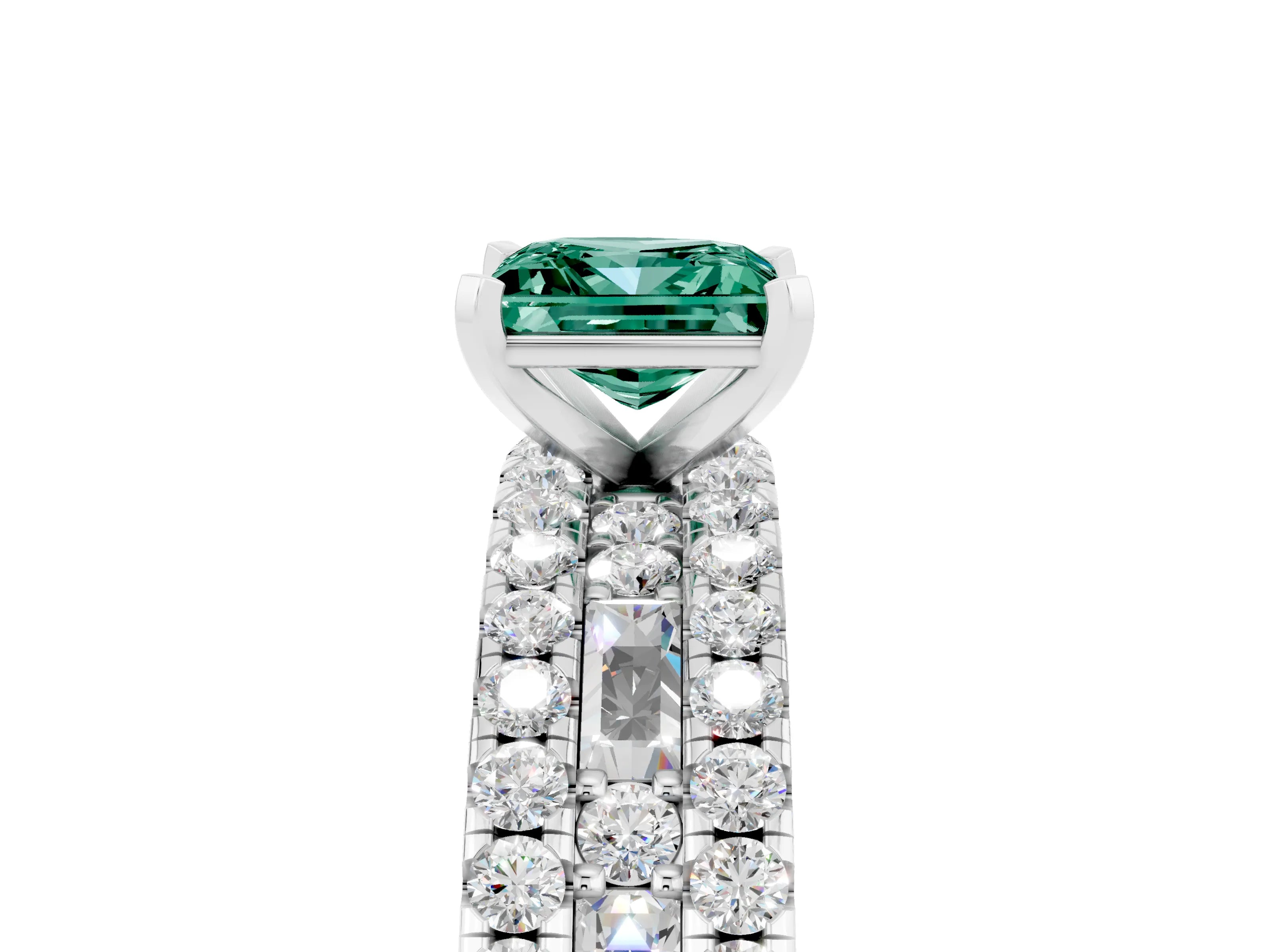 White gold Princess Cut Green Sapphire Solitaire Ring with Pavé and Channel Set Band_5