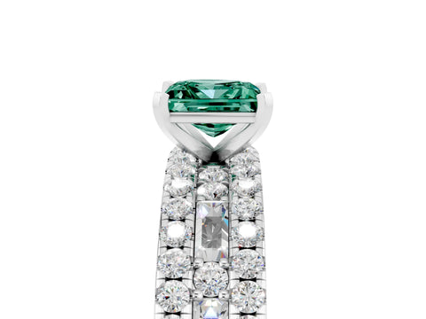 White gold Princess Cut Green Sapphire Solitaire Ring with Pavé and Channel Set Band_5