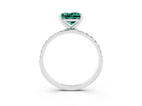 White gold Princess Cut Green Sapphire Solitaire Ring with Pave Band and Four Prong Setting_15