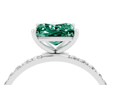 White gold Princess Cut Green Sapphire Solitaire Ring with Pave Band and Four Prong Setting_16