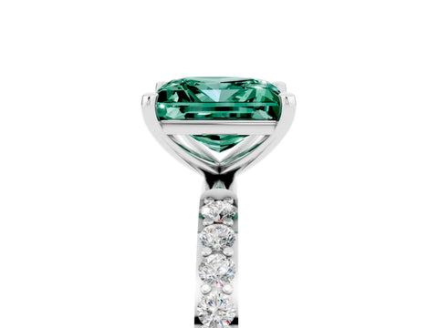 White gold Princess Cut Green Sapphire Solitaire Ring with Pave Band and Four Prong Setting_17