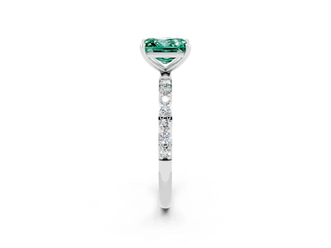 White gold Princess Cut Green Sapphire Solitaire Ring with Pave Band and Four Prong Setting_26