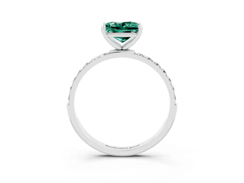White gold Princess Cut Green Sapphire Solitaire Ring with Pave Band and Four Prong Setting_27