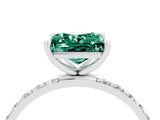 White gold Princess Cut Green Sapphire Solitaire Ring with Pave Band and Four Prong Setting_28