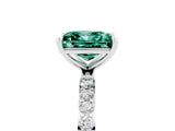 White gold Princess Cut Green Sapphire Solitaire Ring with Pave Band and Four Prong Setting_29