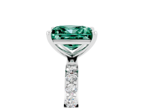 White gold Princess Cut Green Sapphire Solitaire Ring with Pave Band and Four Prong Setting_29