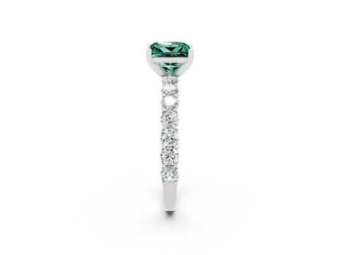 White gold Princess Cut Green Sapphire Solitaire Ring with Shared Prong Pavé Band and Four-Prong Setting_2
