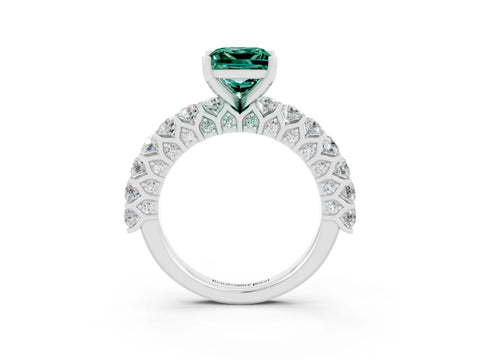 White gold Princess Cut Green Sapphire Solitaire Ring with Shared Prong Pavé Band and Four-Prong Setting_3