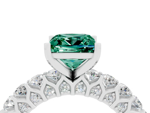 White gold Princess Cut Green Sapphire Solitaire Ring with Shared Prong Pavé Band and Four-Prong Setting_4