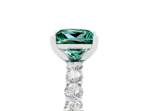 White gold Princess Cut Green Sapphire Solitaire Ring with Shared Prong Pavé Band and Four-Prong Setting_5