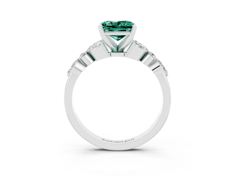 White gold Princess Cut Green Sapphire Solitaire Ring with Side Stones and Four-Prong Setting_15