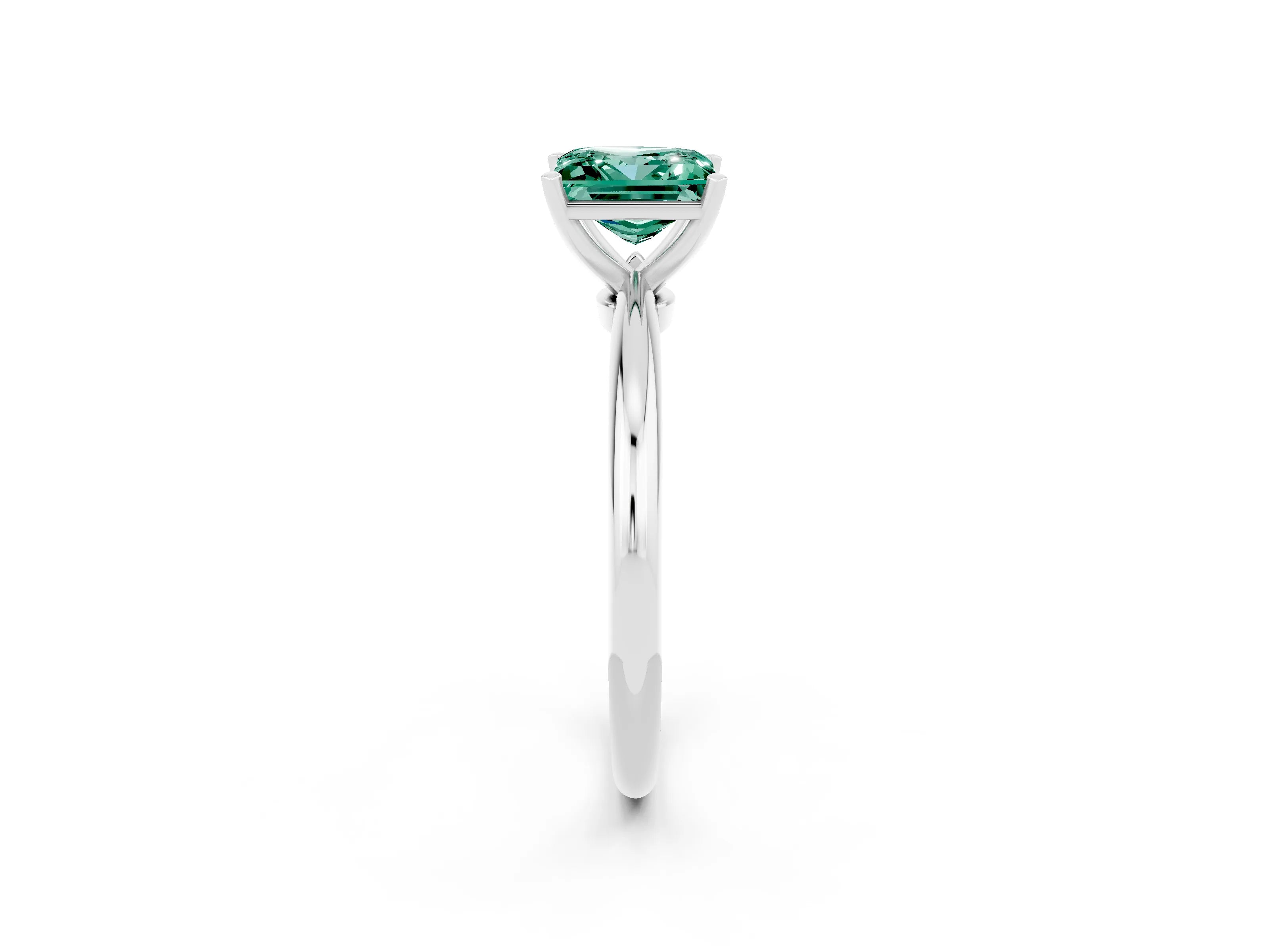 White gold Princess Cut Green Sapphire Solitaire Ring with Six-Prong Setting and Classic Band_14
