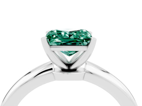White gold Princess Cut Green Sapphire Solitaire Ring with Six-Prong Setting and Classic Band_16