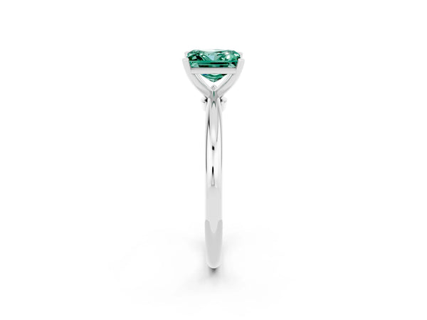 Platinum Princess Cut Green Sapphire Solitaire Ring with Six-Prong Setting and Classic Band