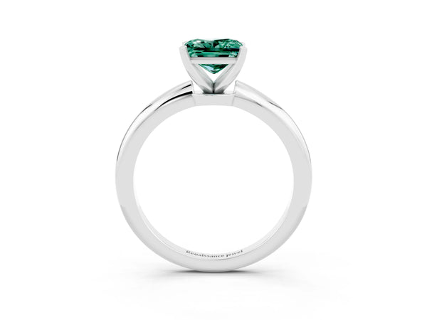 Silver Princess Cut Green Sapphire Solitaire Ring with Six-Prong Setting and Classic Band