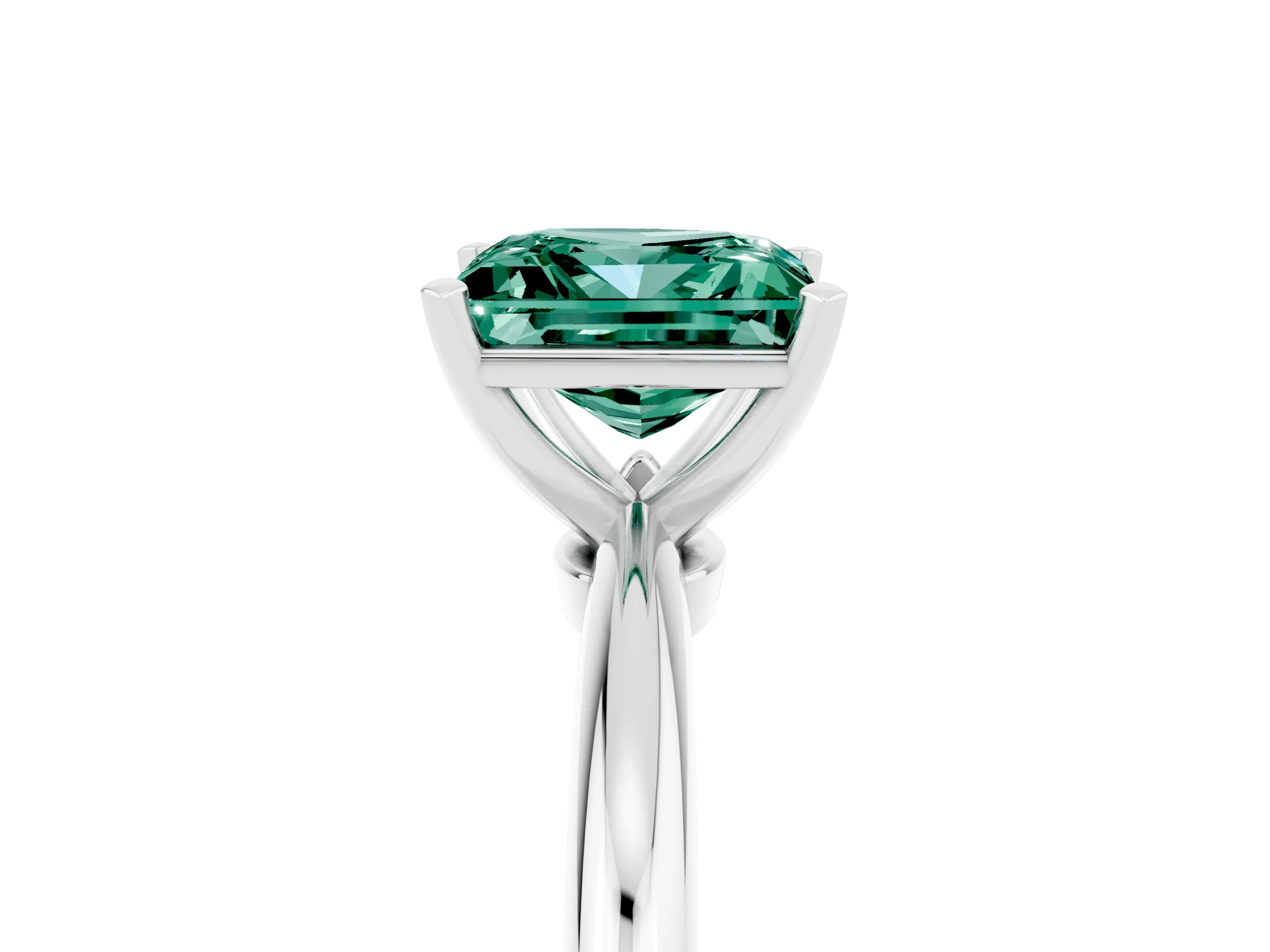 White gold Princess Cut Green Sapphire Solitaire Ring with Six-Prong Setting and Classic Band_5