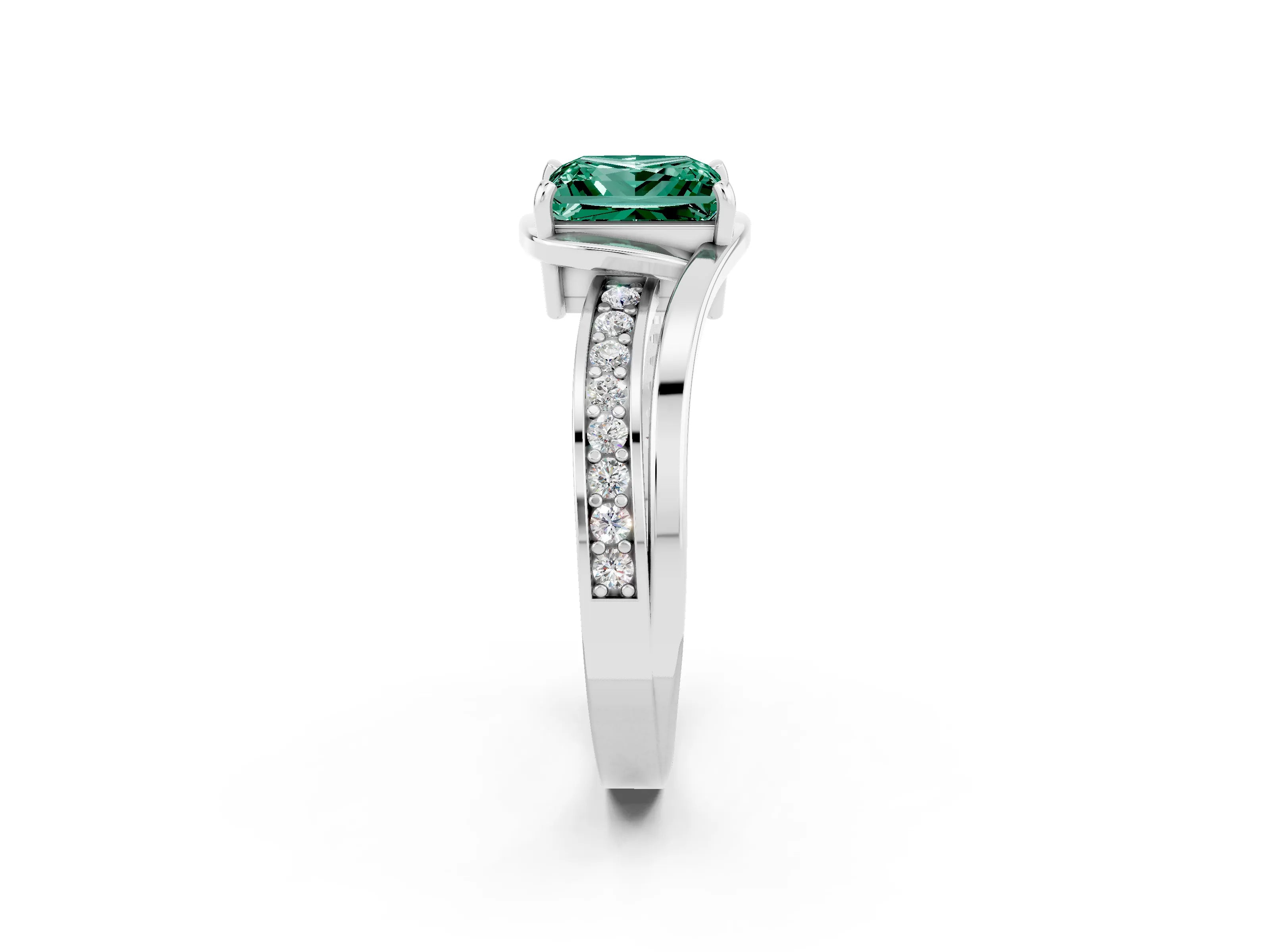 White gold Princess Cut Green Sapphire Solitaire Ring with Split Shank and Prong Setting_2