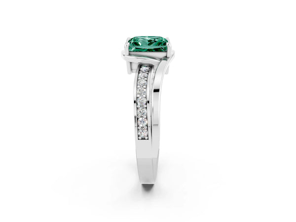 Platinum Princess Cut Green Sapphire Solitaire Ring with Split Shank and Prong Setting