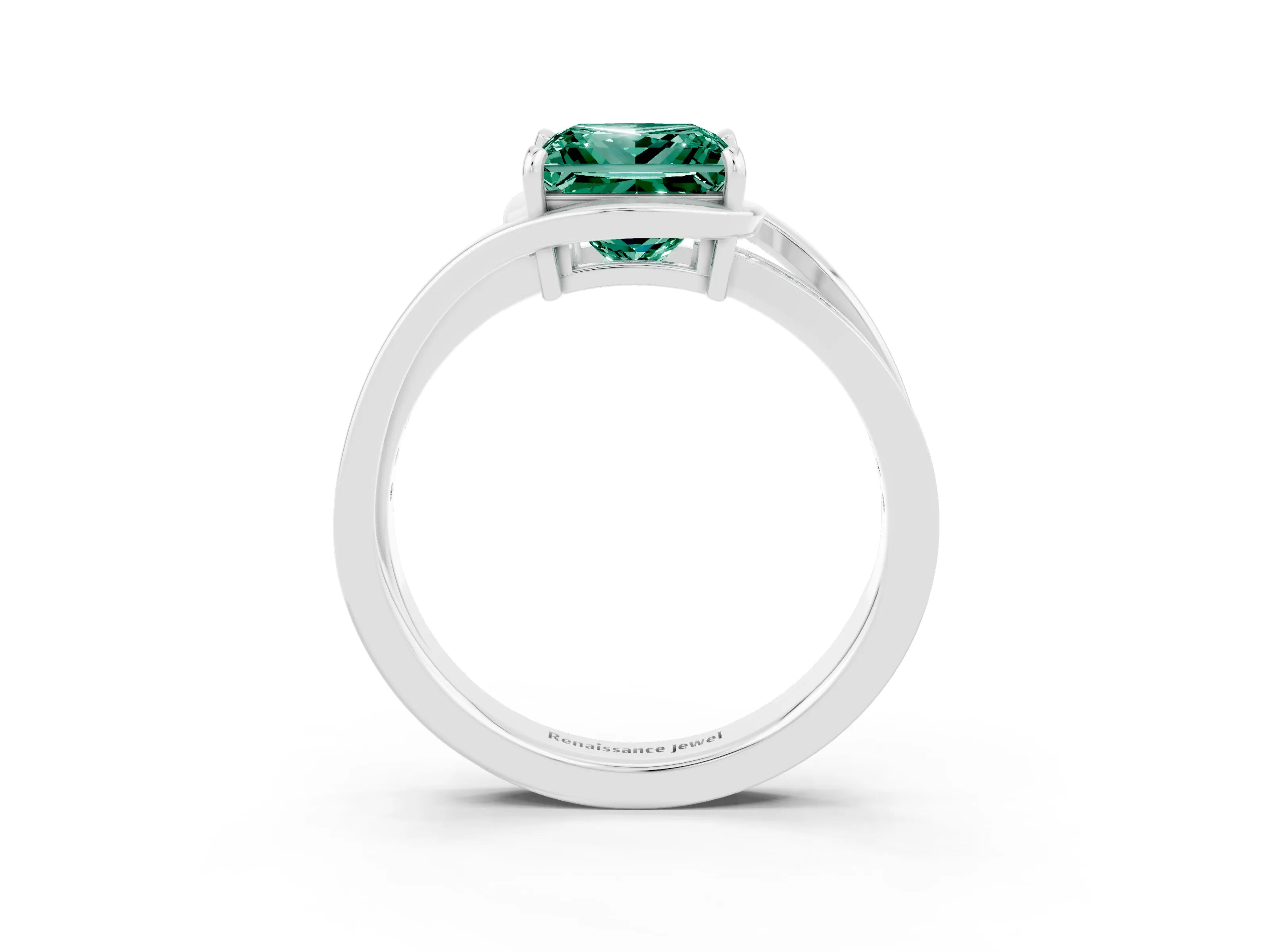 White gold Princess Cut Green Sapphire Solitaire Ring with Split Shank and Prong Setting_3