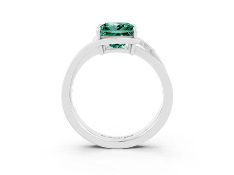 White gold Princess Cut Green Sapphire Solitaire Ring with Split Shank and Prong Setting_3