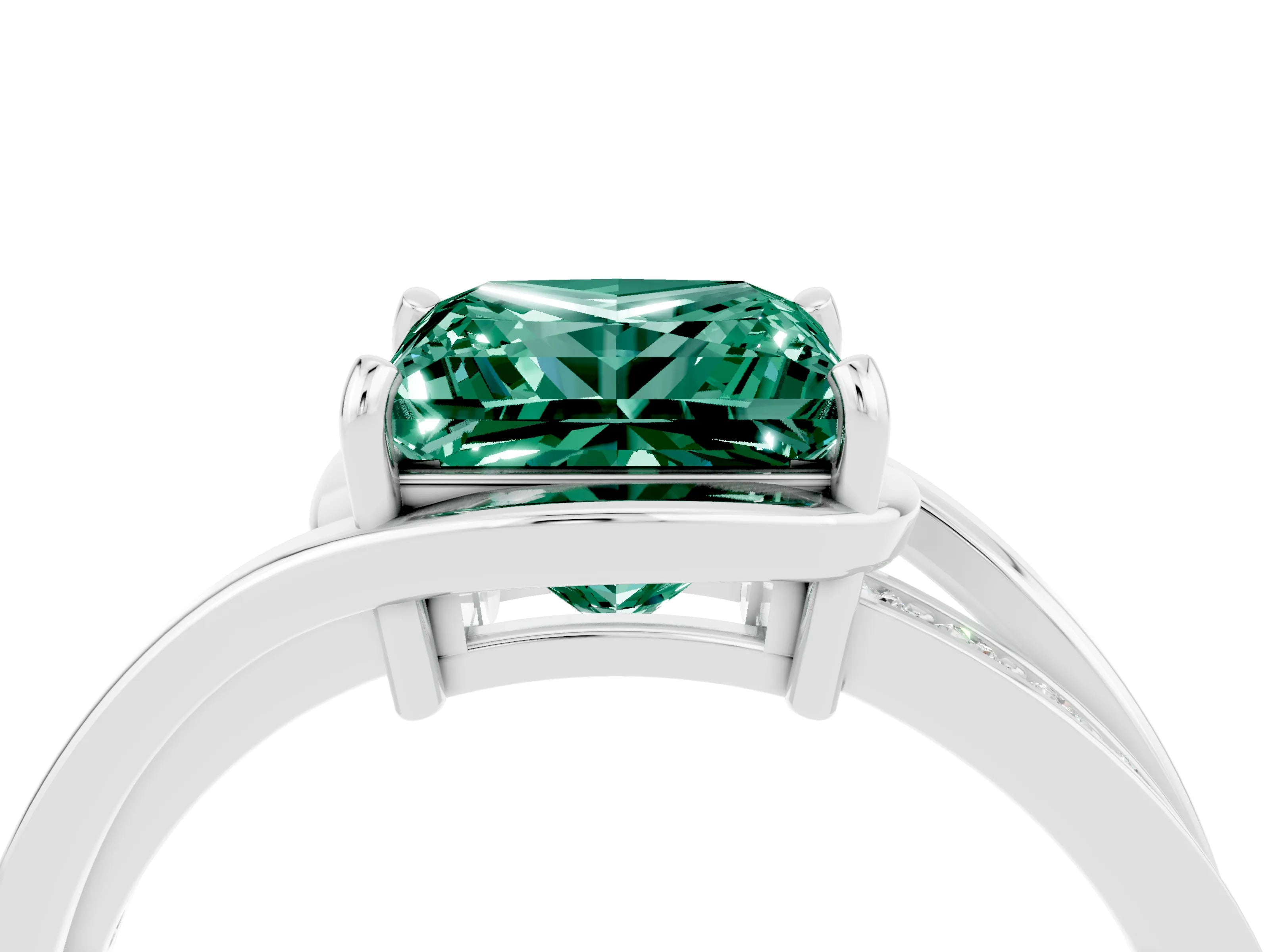 White gold Princess Cut Green Sapphire Solitaire Ring with Split Shank and Prong Setting_4