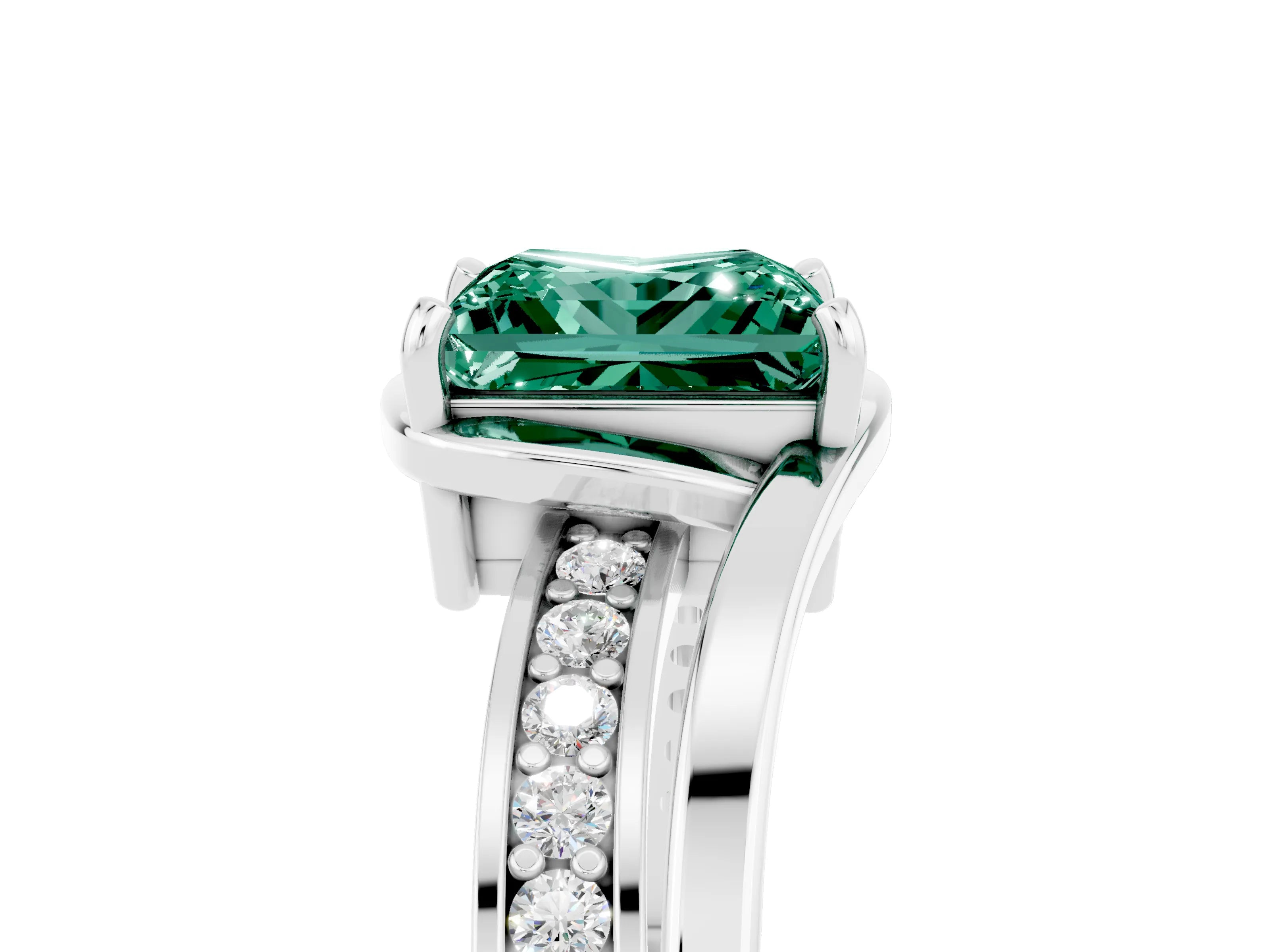 White gold Princess Cut Green Sapphire Solitaire Ring with Split Shank and Prong Setting_5