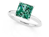 White gold Princess Cut Green Sapphire Solitaire Ring with Thin Band and Four-Prong Setting_1