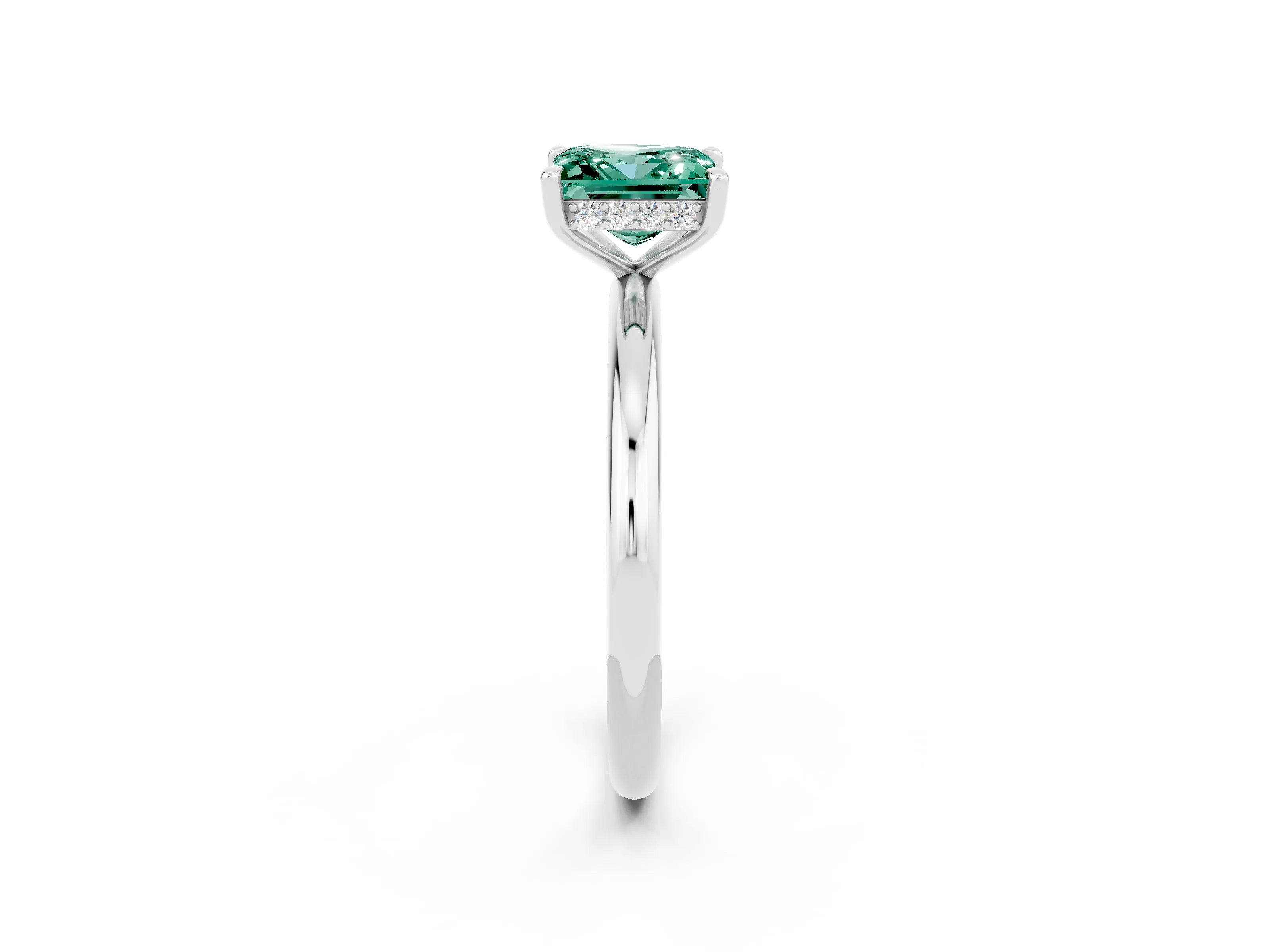 White gold Princess Cut Green Sapphire Solitaire Ring with Thin Band and Four-Prong Setting_2