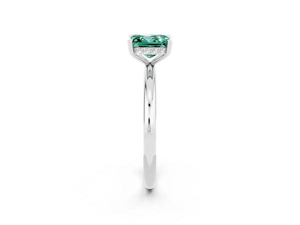 Silver Princess Cut Green Sapphire Solitaire Ring with Thin Band and Four-Prong Setting