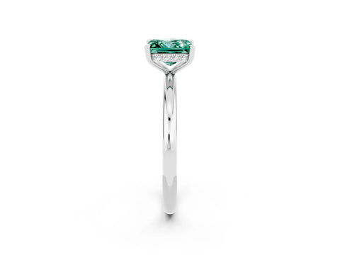 White gold Princess Cut Green Sapphire Solitaire Ring with Thin Band and Four-Prong Setting_2