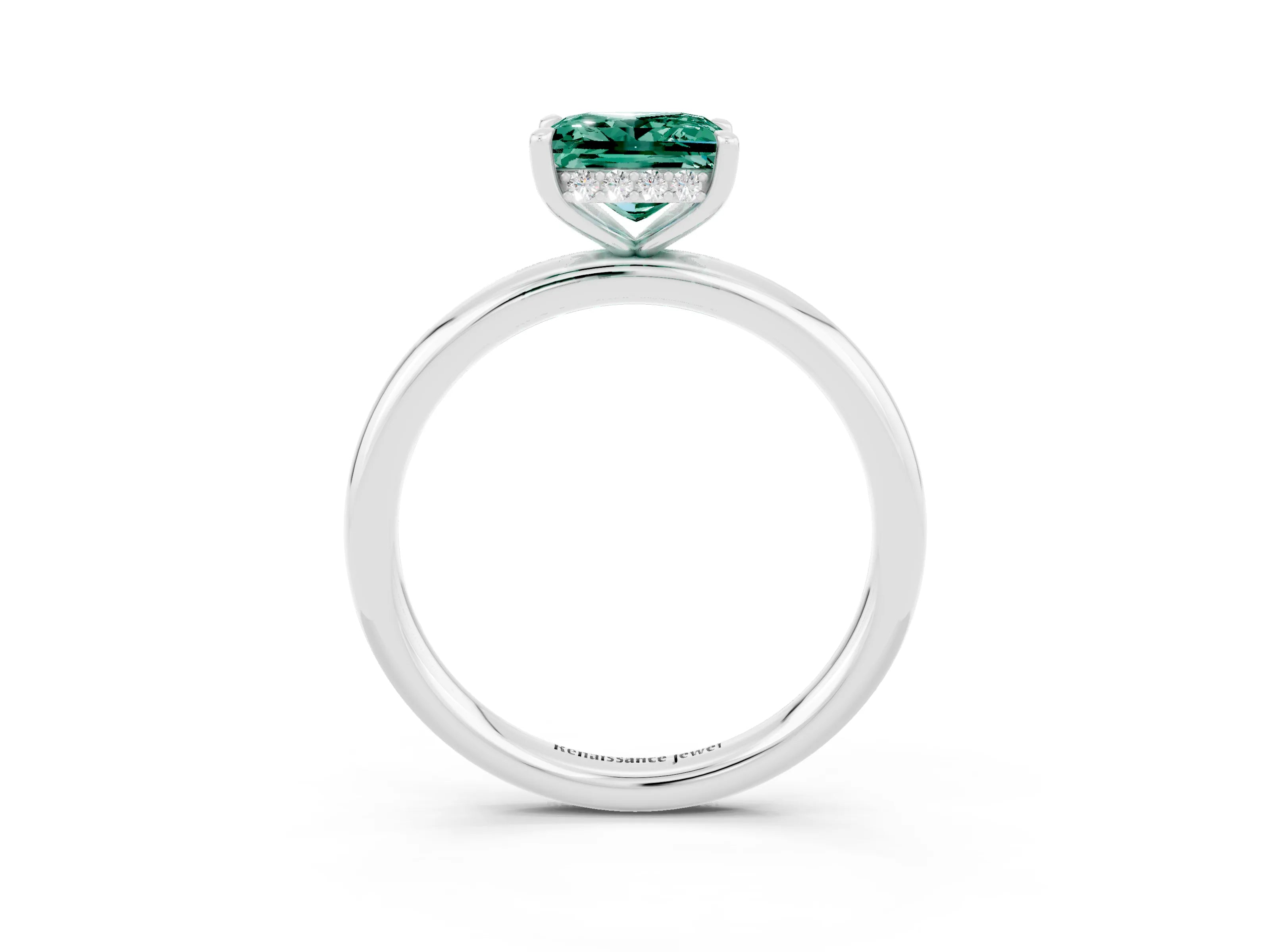 White gold Princess Cut Green Sapphire Solitaire Ring with Thin Band and Four-Prong Setting_3