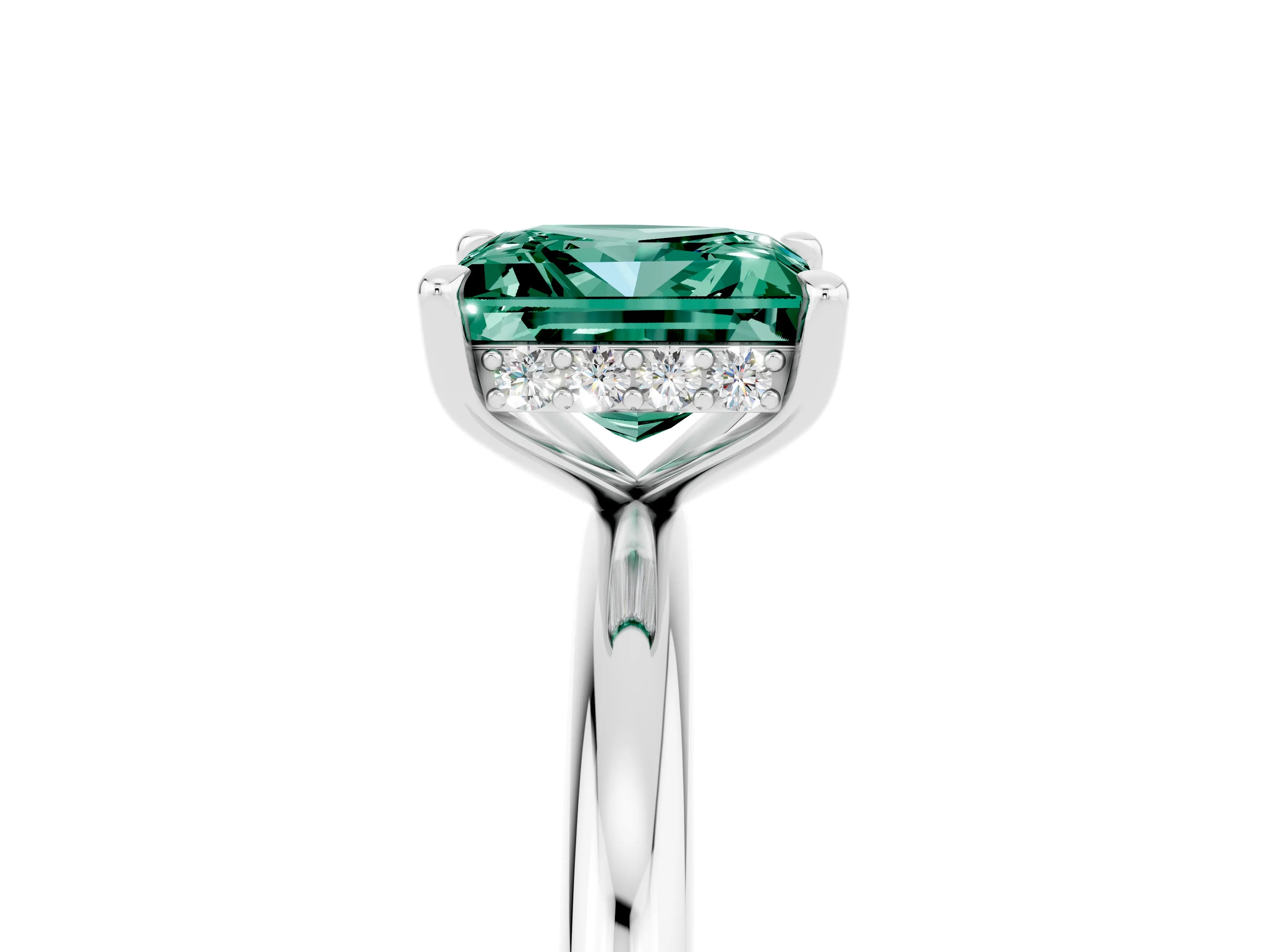 White gold Princess Cut Green Sapphire Solitaire Ring with Thin Band and Four-Prong Setting_5