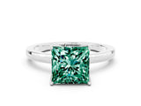 White gold Princess Cut Green Sapphire Solitaire Ring with Thin Band and Prong Setting_12