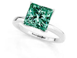 White gold Princess Cut Green Sapphire Solitaire Ring with Thin Band and Prong Setting_13