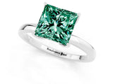 White gold Princess Cut Green Sapphire Solitaire Ring with Thin Band and Prong Setting_37