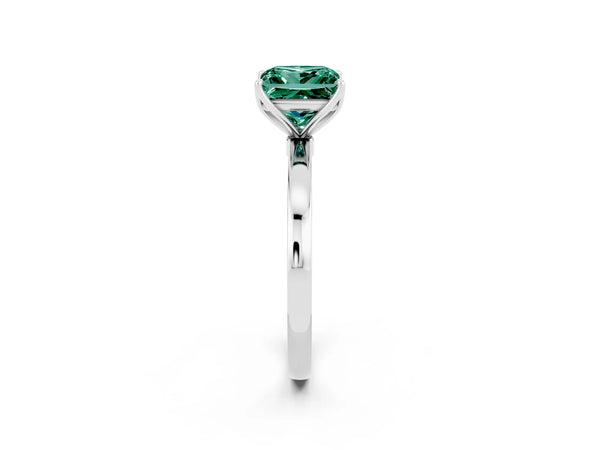 White gold Princess Cut Green Sapphire Solitaire Ring with Thin Band and Prong Setting
