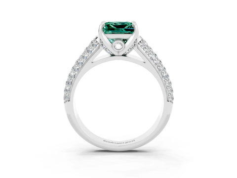White gold Princess Cut Green Sapphire Solitaire Ring with Three-Row Pavé Band and Four-Prong Setting_15