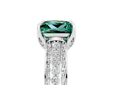 White gold Princess Cut Green Sapphire Solitaire Ring with Three-Row Pavé Band and Four-Prong Setting_17