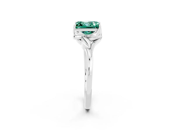 Silver Princess Cut Green Sapphire Solitaire Ring with Twist Band and Four-Prong Setting