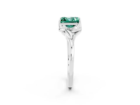 White gold Princess Cut Green Sapphire Solitaire Ring with Twist Band and Four-Prong Setting_14