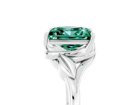 White gold Princess Cut Green Sapphire Solitaire Ring with Twist Band and Four-Prong Setting_17