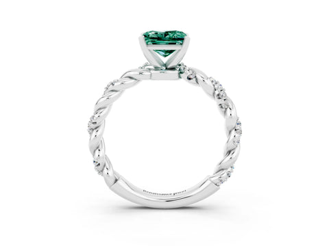 White gold Princess Cut Green Sapphire Solitaire Ring with Twisted Band and Pavé Accents_3