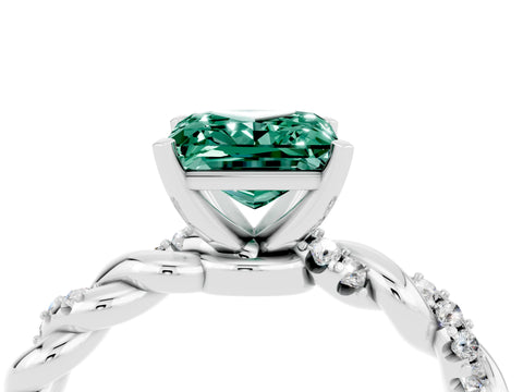 White gold Princess Cut Green Sapphire Solitaire Ring with Twisted Band and Pavé Accents_4