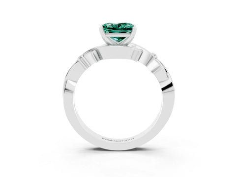White gold Princess Cut Green Sapphire Solitaire Ring with Twisted Band and Prong Setting_15